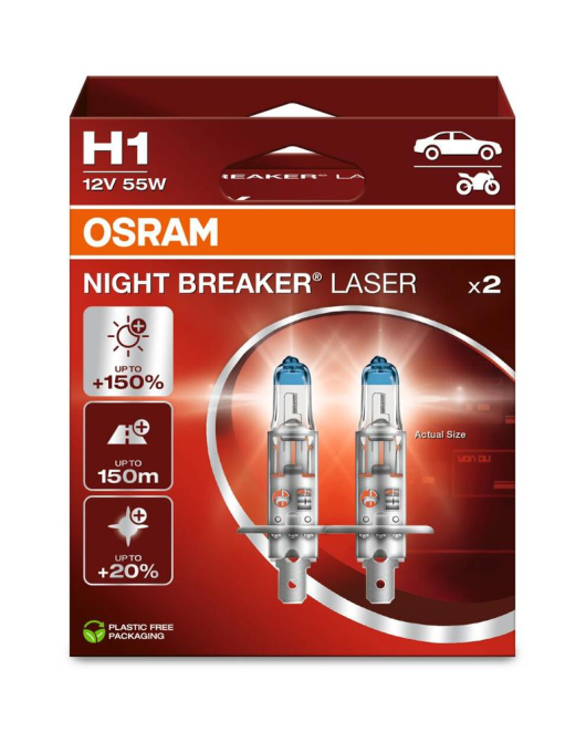 SET 2 BECURI 12V H1 55 W NIGHT BREAKER LASER NEXTGEN +150% OSRAM