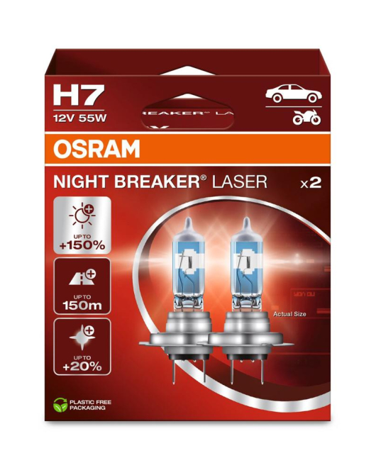 SET 2 BECURI 12V H7 55 W NIGHT BREAKER LASER NEXTGEN +150% OSRAM